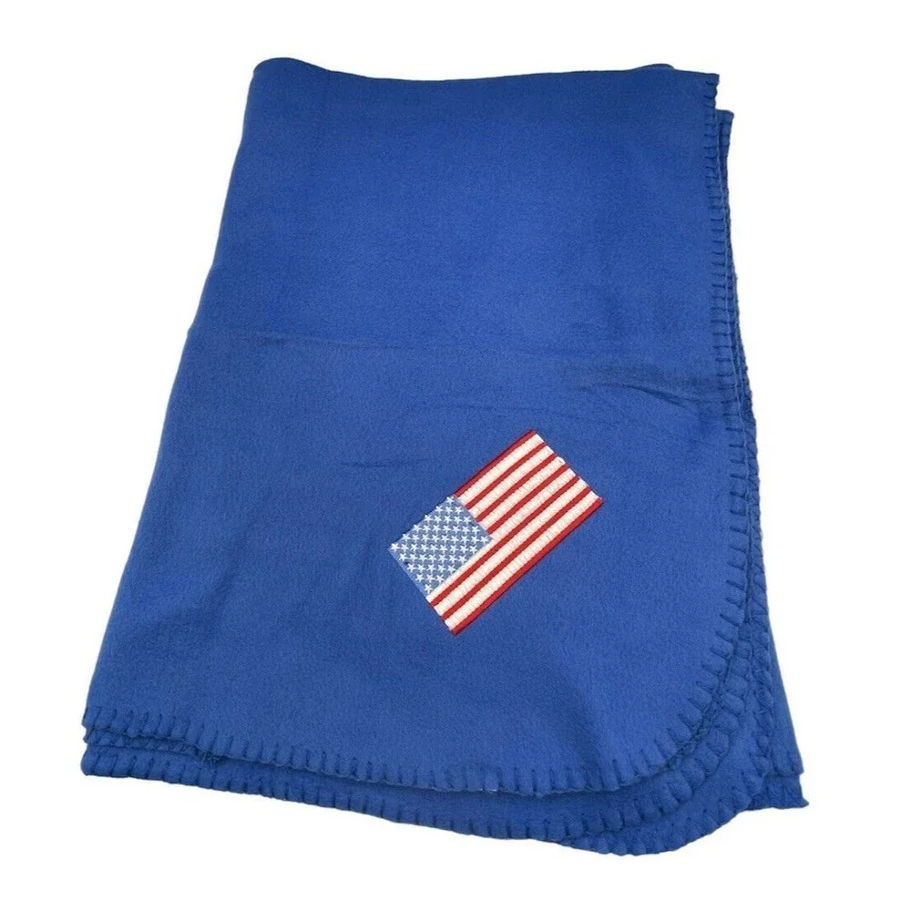 Blue Fleece Blanket Stitched Hem